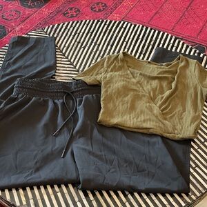 Gap Black Joggers with Olive Green Top